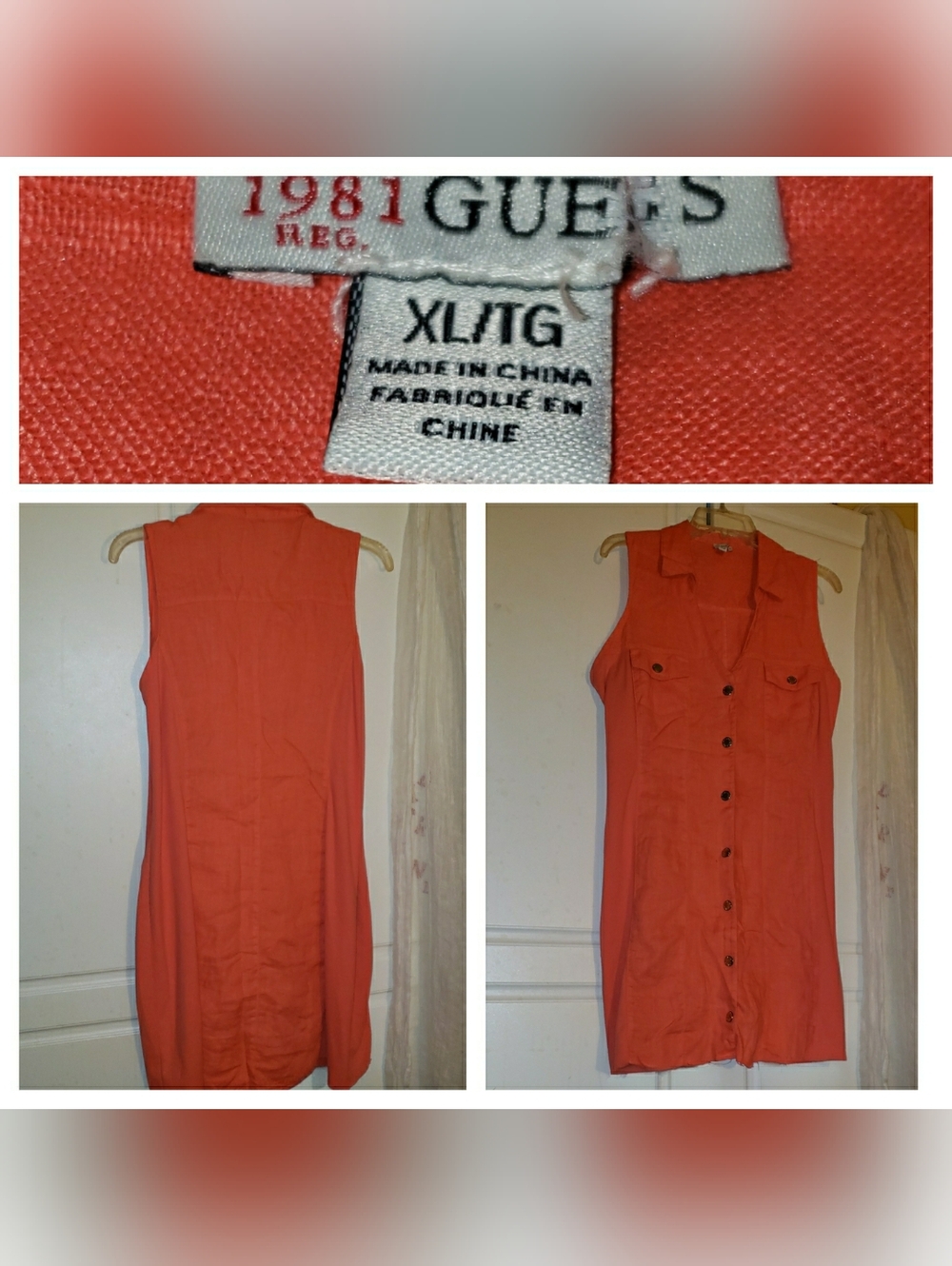 Guess Sleeveless Collared Button-Front Dress in Coral